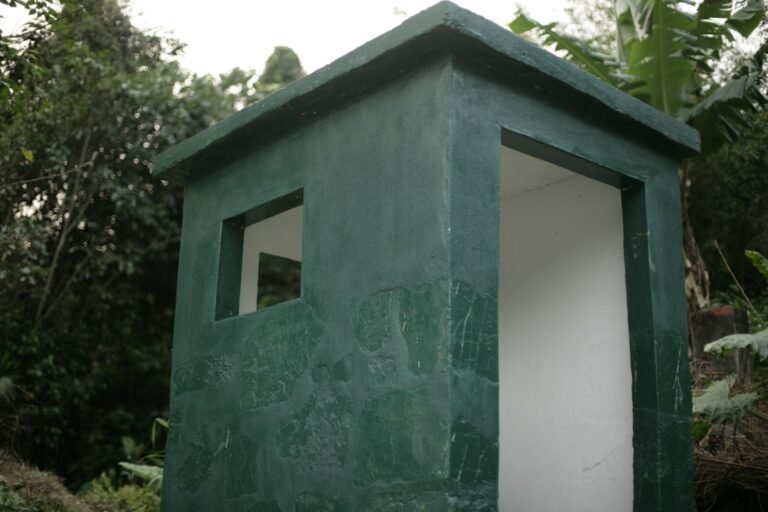 White and green concrete building