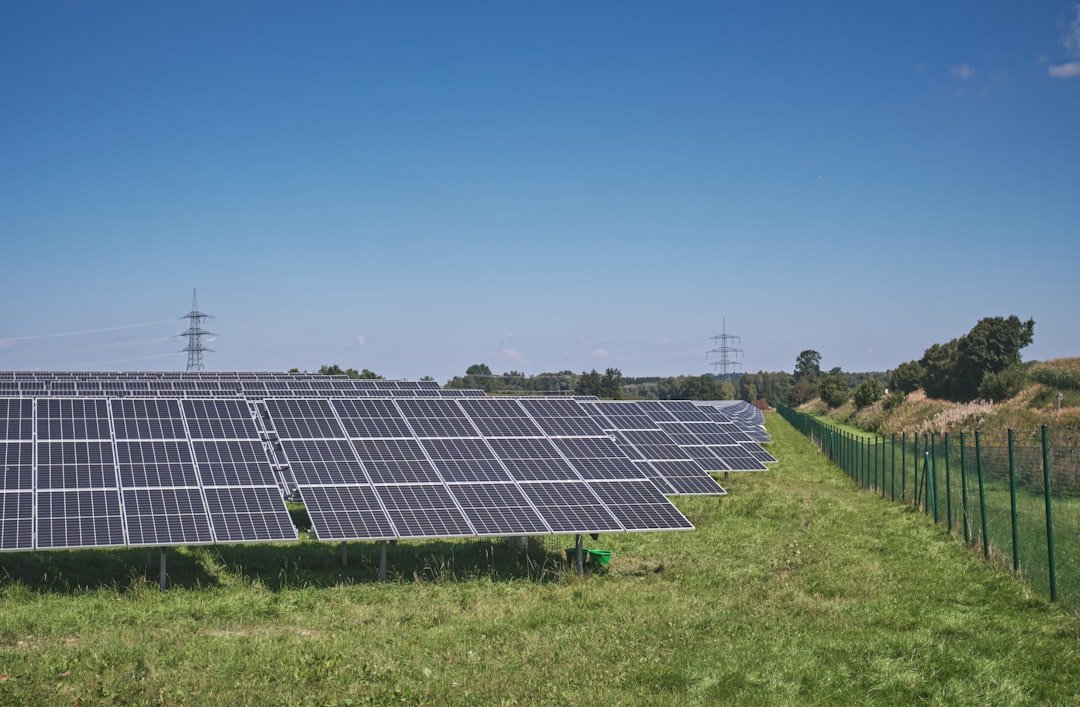 Solar panels on green grass field under blue sky during daytime