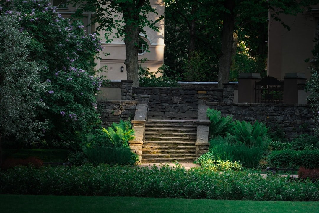 Stone steps lead to a garden oasis.